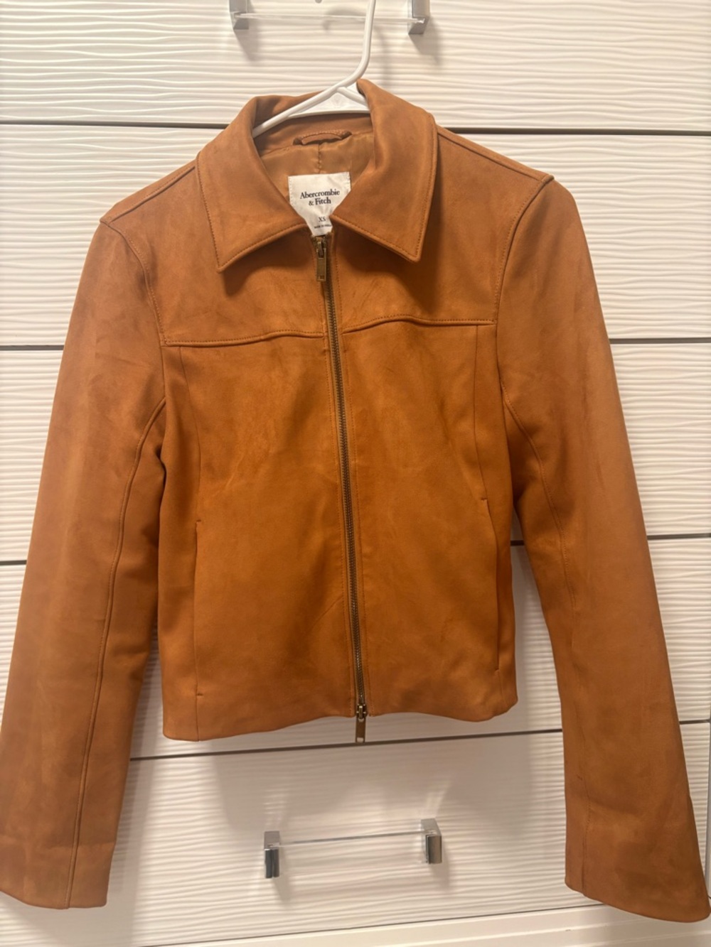 Abercrombie & Fitch Women's Tan Suede Zip Jacket cropped